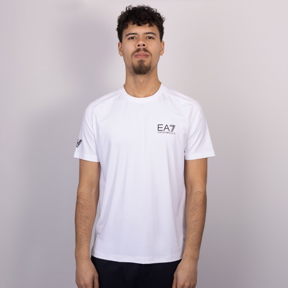 EA7 Emporio Armani Mens White Ventus7 Pro Tennis T-Shirt