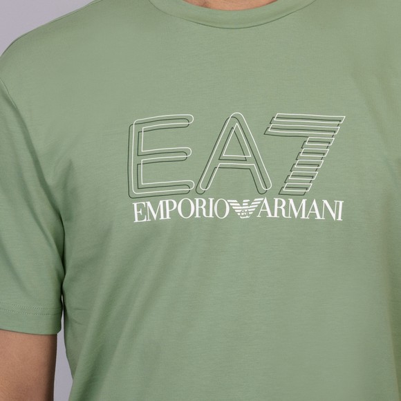 EA7 Emporio Armani Mens Green Train Visibility Big Logo T-Shirt main image