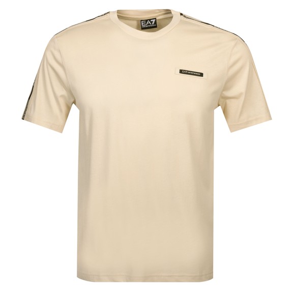EA7 Emporio Armani Mens Beige Train Logo Series Shoulder Tape T-Shirt