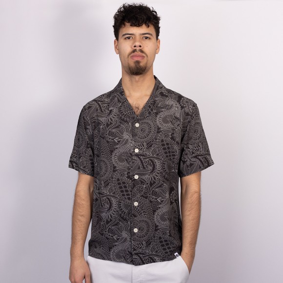 Pretty Green Mens Black Resonance Linear Paisley Shirt