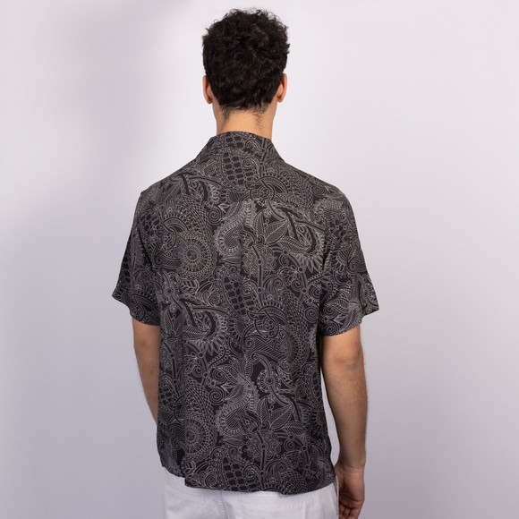 Pretty Green Mens Black Resonance Linear Paisley Shirt main image