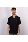 Pretty Green Mens Black Islington Cuban Collar Short Sleeve Shirt