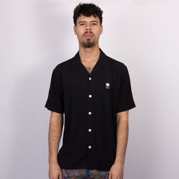 Pretty Green Mens Black Islington Cuban Collar Short Sleeve Shirt