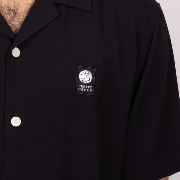 Pretty Green Mens Black Islington Cuban Collar Short Sleeve Shirt main image