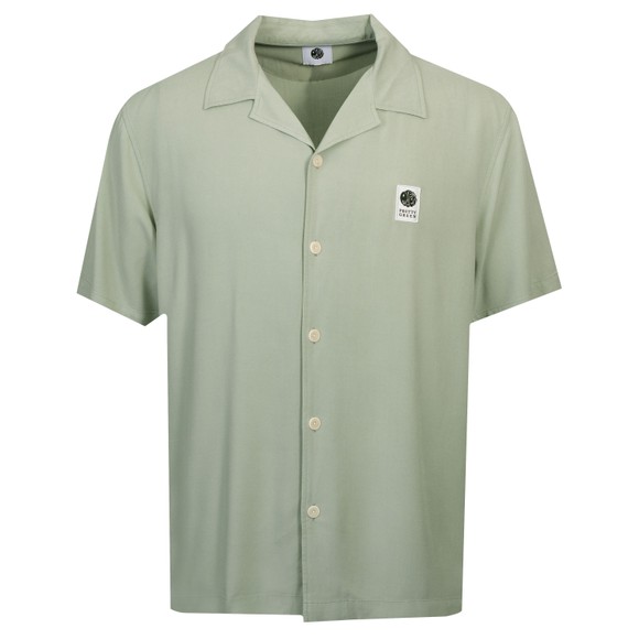 Pretty Green Mens Green Islington Cuban Collar Shirt