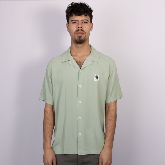 Pretty Green Mens Green Islington Cuban Collar Shirt