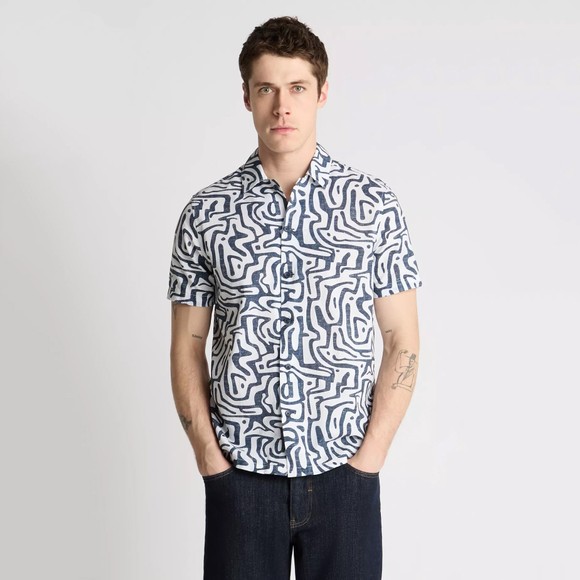 Remus Mens Blue Pattern Linen Shirt