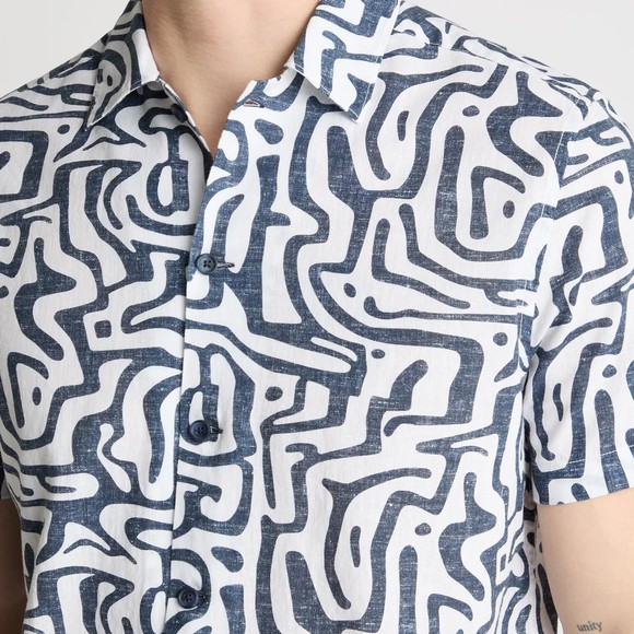 Remus Mens Blue Pattern Linen Shirt main image