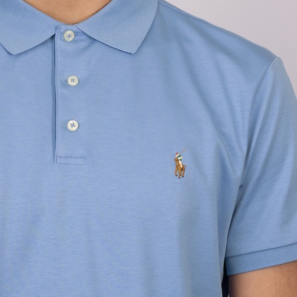 Polo Ralph Lauren Mens Blue Custom Slim Fit Pima Polo Shirt #3