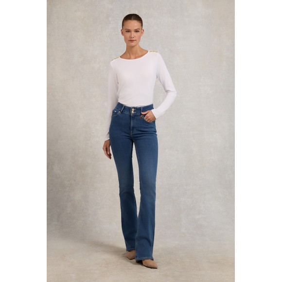 Holland Cooper Womens Blue High Rise Flared Jean #1