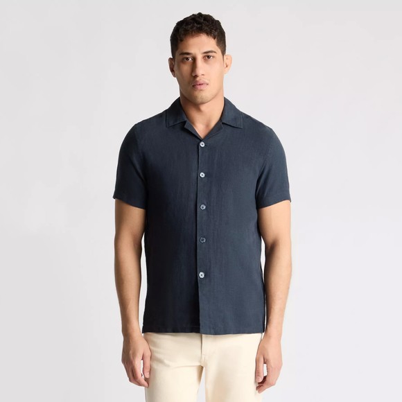 Remus Mens Blue Linen Short Sleeve Shirt