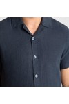 Remus Mens Blue Linen Short Sleeve Shirt