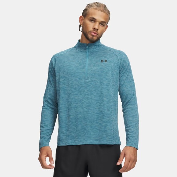 Under Armour Mens Blue Tech Textured Half Zip Long Sleeve T-Shirt main image