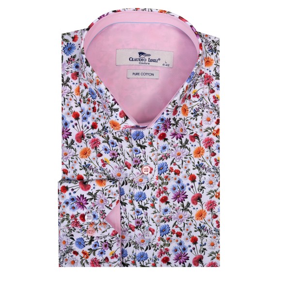 Claudio Lugli Mens White Flower Garden Shirt