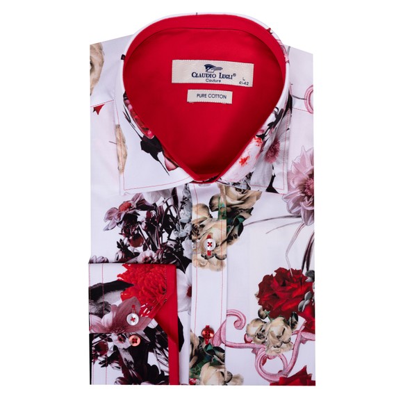 Claudio Lugli Mens White Rose Flower Shirt