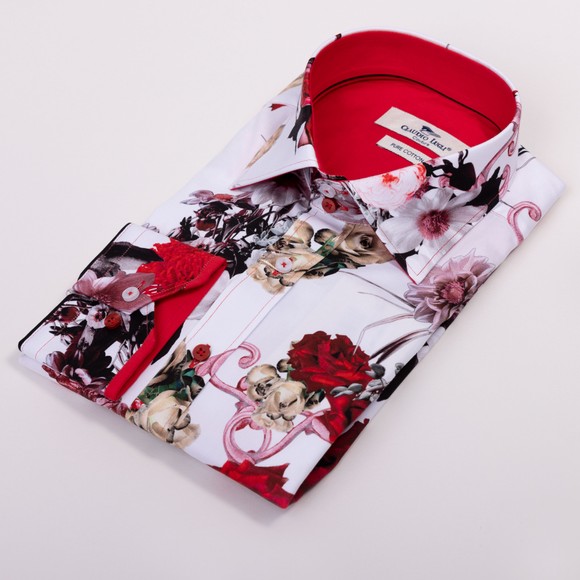 Claudio Lugli Mens White Rose Flower Shirt