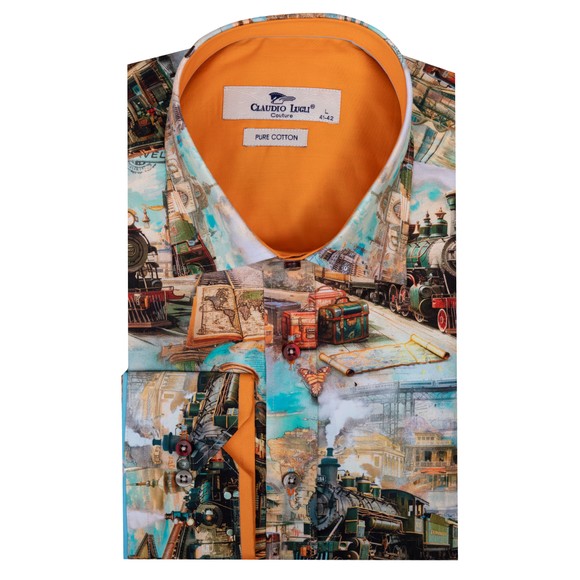 Claudio Lugli Mens Orange Locomotive Shirt