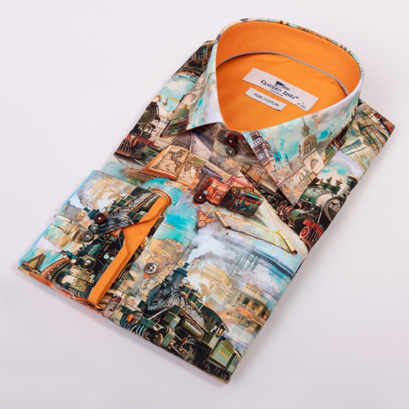 Claudio Lugli Mens Orange Locomotive Shirt