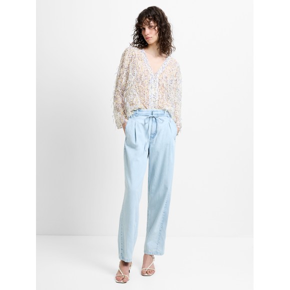 French Connection Womens Blue Chess Denim Tapered Leg Jean #4