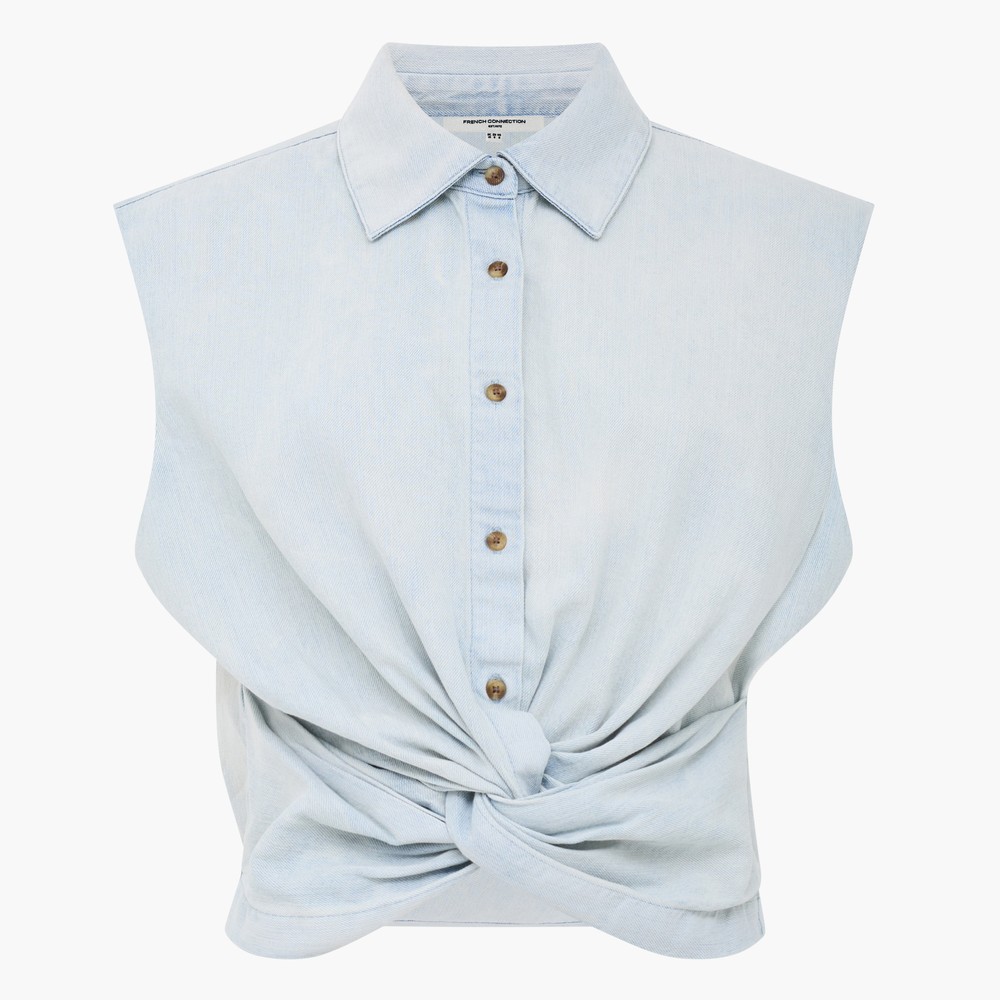 Chess Twist Cropped Denim Shirt
