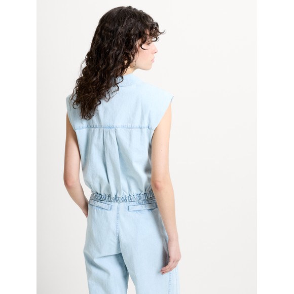 French Connection Womens Blue Chess Twist Cropped Denim Shirt #4