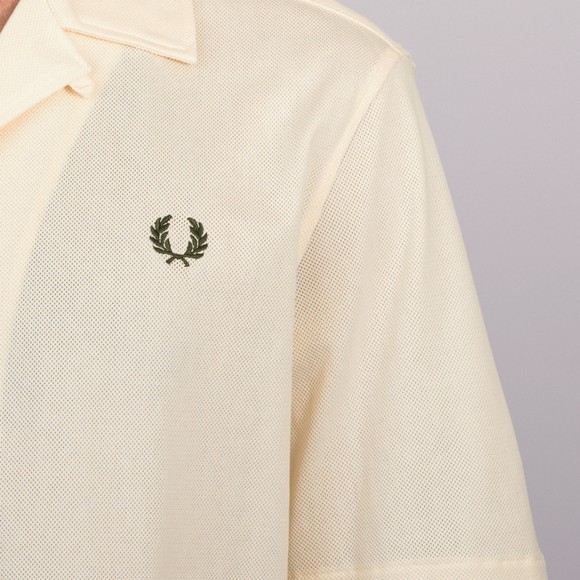 Fred Perry Mens Beige Compress Mesh Revere Collar Short Sleeve Shirt #3
