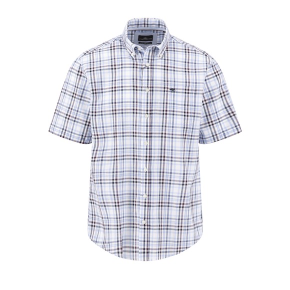 Fynch Hatton Mens Purple Slub Check Short Sleeve Shirt