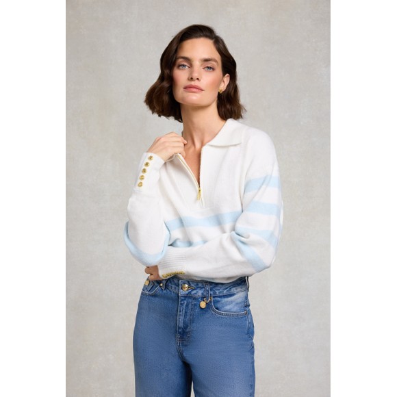 Holland Cooper Womens Off-White Lydia Knit Quarter-Zip Jumper #4