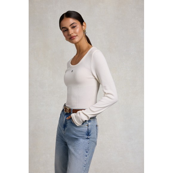 Holland Cooper Womens Beige Rebecca Long Sleeve Ribbed Top #4