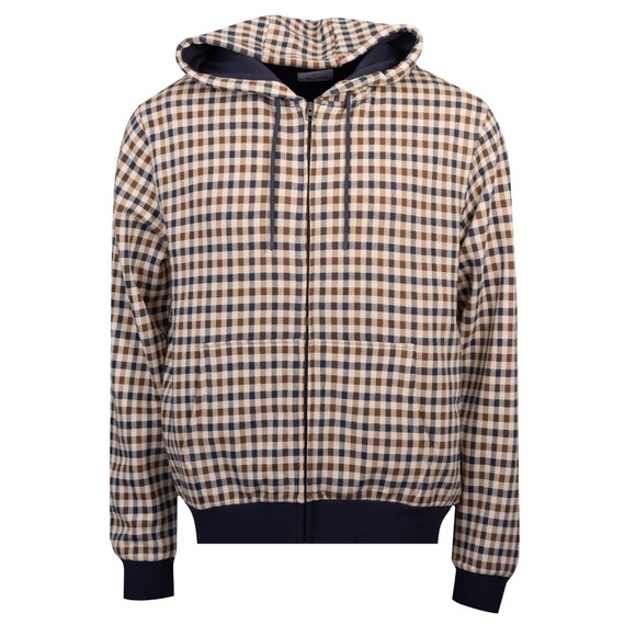 Aquascutum Mens Blue Active Club Check Full Zip Hoodie #1