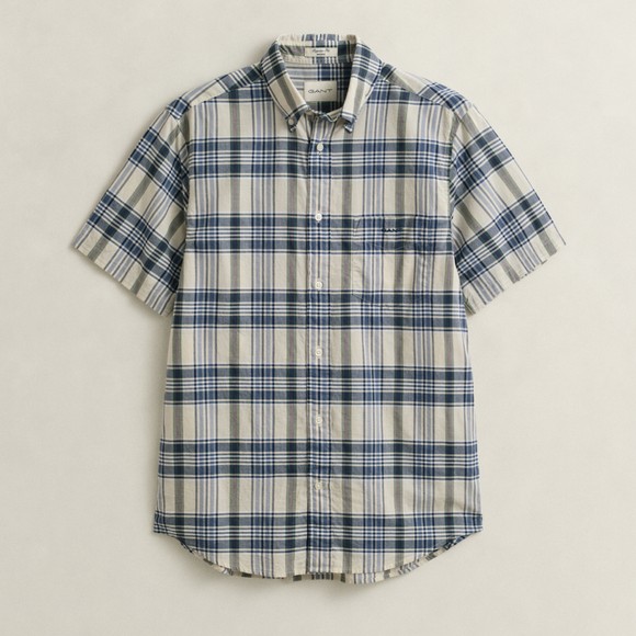 Gant Mens Blue Indian Madras Short Sleeve Check Shirt