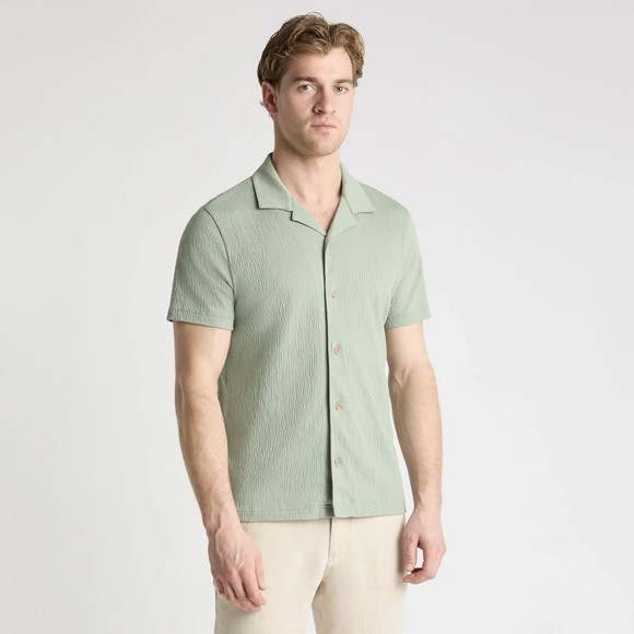 Remus Mens Green Short Sleeve Cuban Collar Shirt