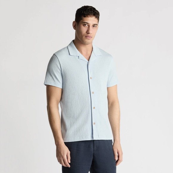 Remus Mens Blue Short Sleeve Cuban Collar Shirt