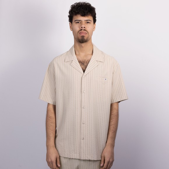 Emporio Armani Mens Grey Open Collar Striped Jersey Shirt #3