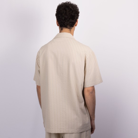 Emporio Armani Mens Grey Open Collar Striped Jersey Shirt #4