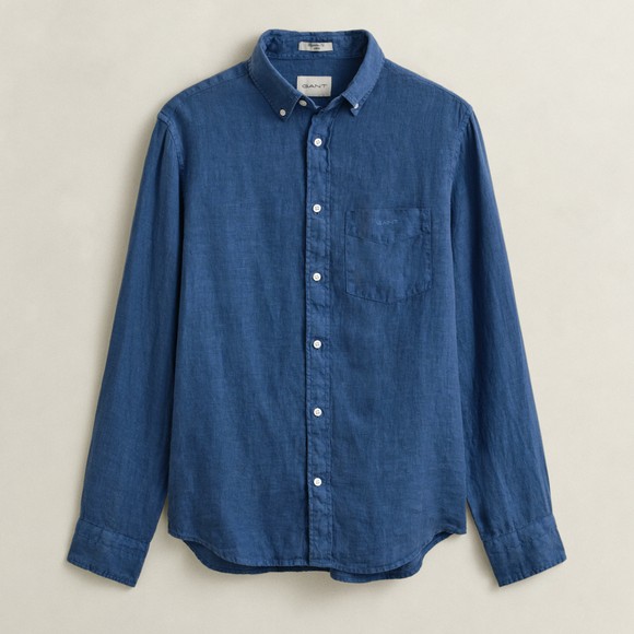 Gant Mens Blue Garment Dyed Linen Shirt