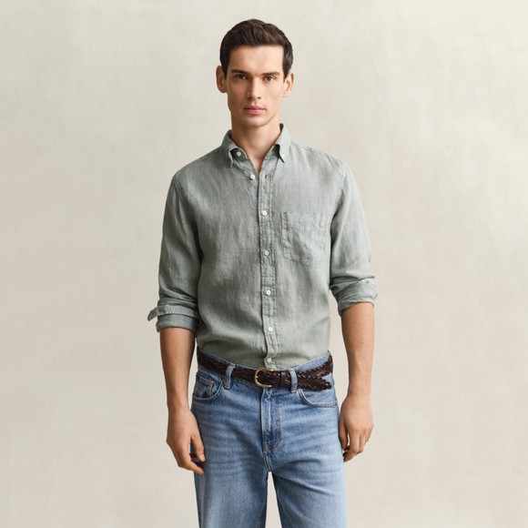 Gant Mens Green Garment Dyed Linen Shirt