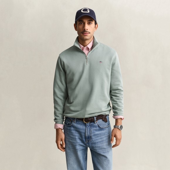 Gant Mens Green Shield Quarter Zip Sweatshirt