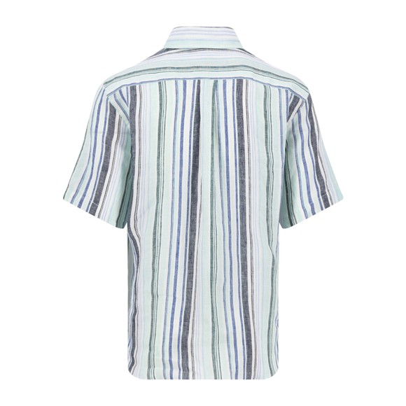 Fynch Hatton Mens Green Short Sleeve Linen Stripe Shirt