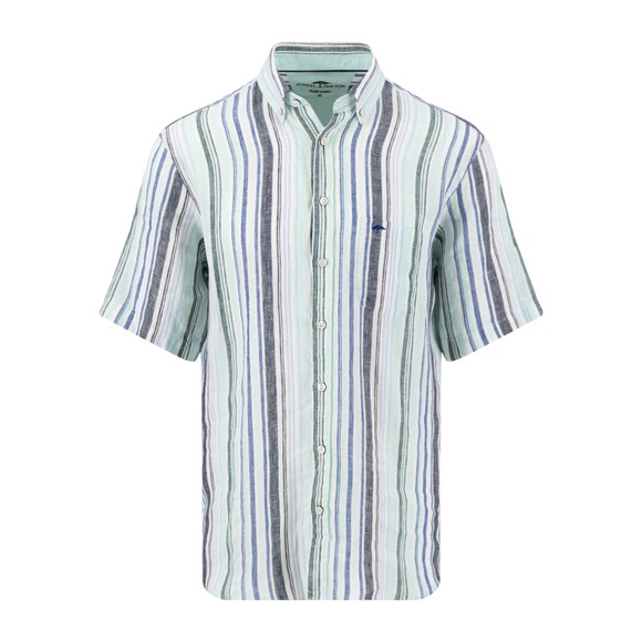 Fynch Hatton Mens Green Short Sleeve Linen Stripe Shirt