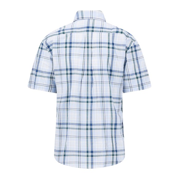 Fynch Hatton Mens Blue Short Sleeve Slub Check Shirt