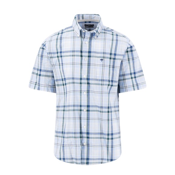 Fynch Hatton Mens Blue Short Sleeve Slub Check Shirt