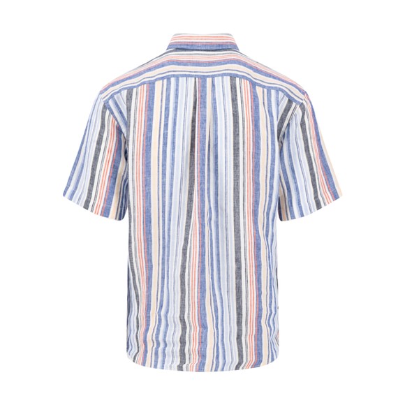 Fynch Hatton Mens Orange Short Sleeve Linen Stripe Shirt