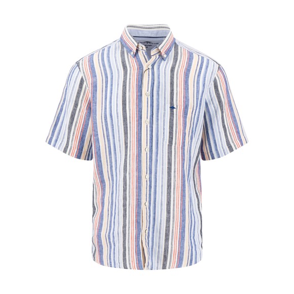 Fynch Hatton Mens Orange Short Sleeve Linen Stripe Shirt