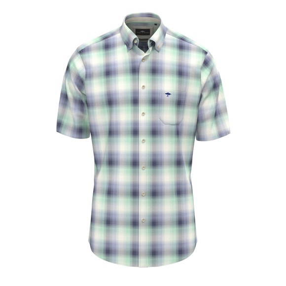 Fynch Hatton Mens Green Shadow Poplin Short Sleeve Check Shirt