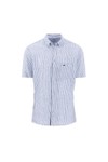 Fynch Hatton Mens Blue Linen Stripe Short Sleeve Shirt