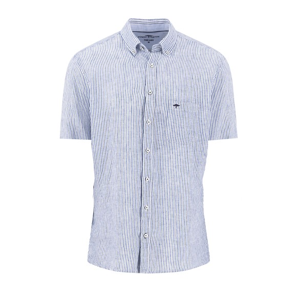 Fynch Hatton Mens Blue Linen Stripe Short Sleeve Shirt