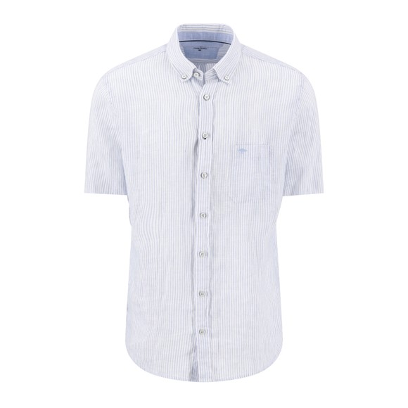 Fynch Hatton Mens Blue Linen Stripe Short Sleeve Shirt