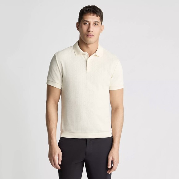 Remus Mens Off-White Knitted Textured Polo Shirt