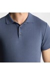 Remus Mens Blue Knitted Textured Polo Shirt
